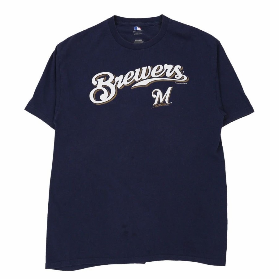 Vintage T-Shirts * | Vintage Milwaukee Brewers Mlb T-Shirt Large Blue Cotton