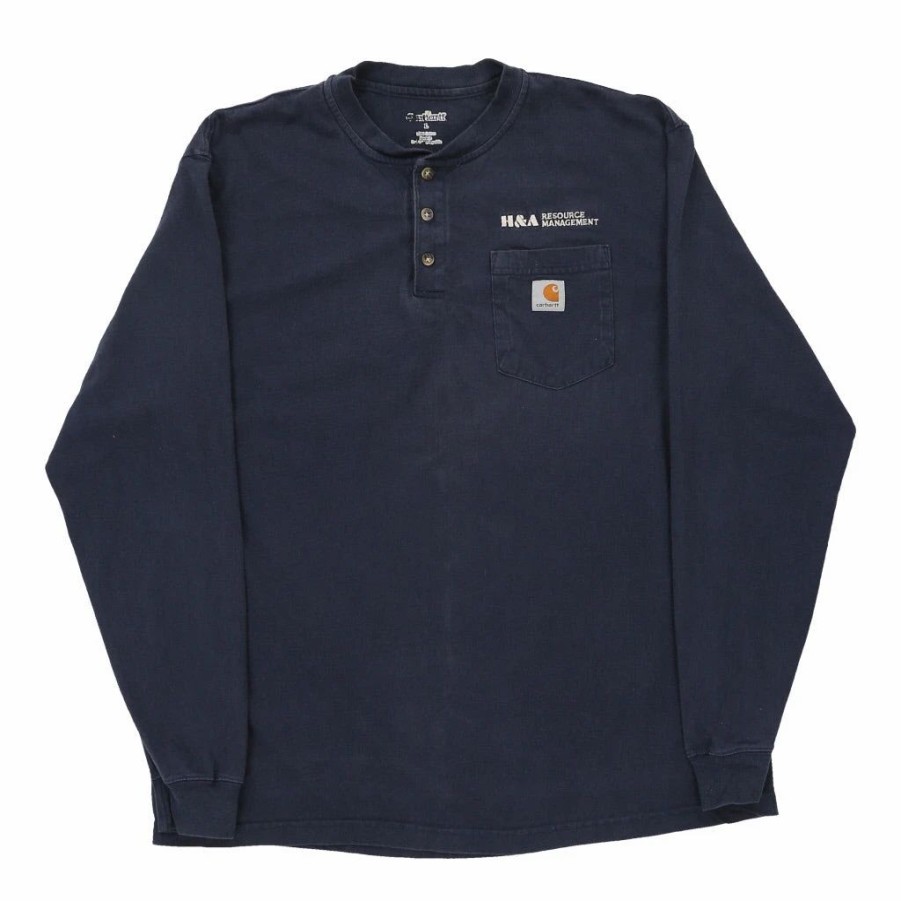 Vintage T-Shirts * | Vintage Carhartt Long Sleeve T-Shirt Large Blue Cotton