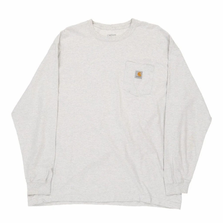 Vintage T-Shirts * | Vintage Carhartt Long Sleeve T-Shirt Xl Grey Cotton Blend